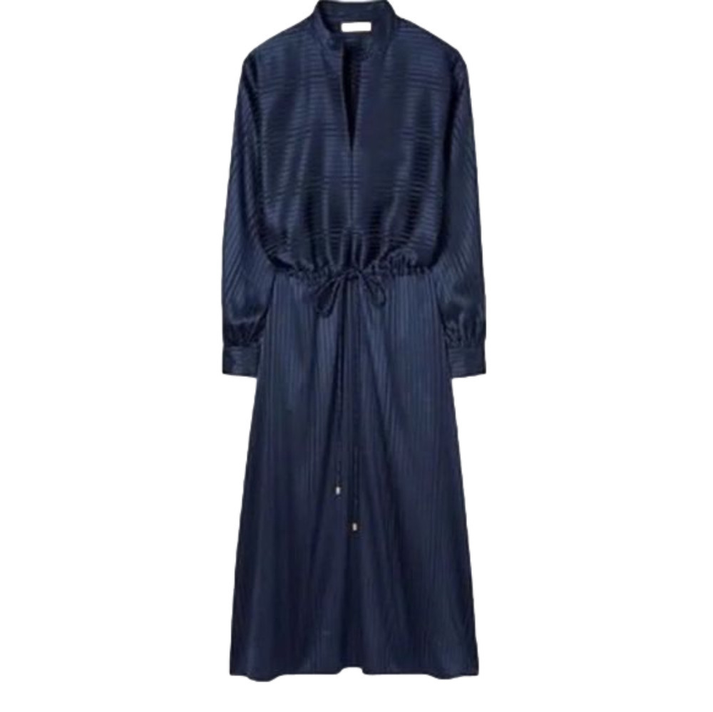 Tory burch stripe Long Sleeve Drawstring Silk Maxi Dress Retro Style 70s Glam
